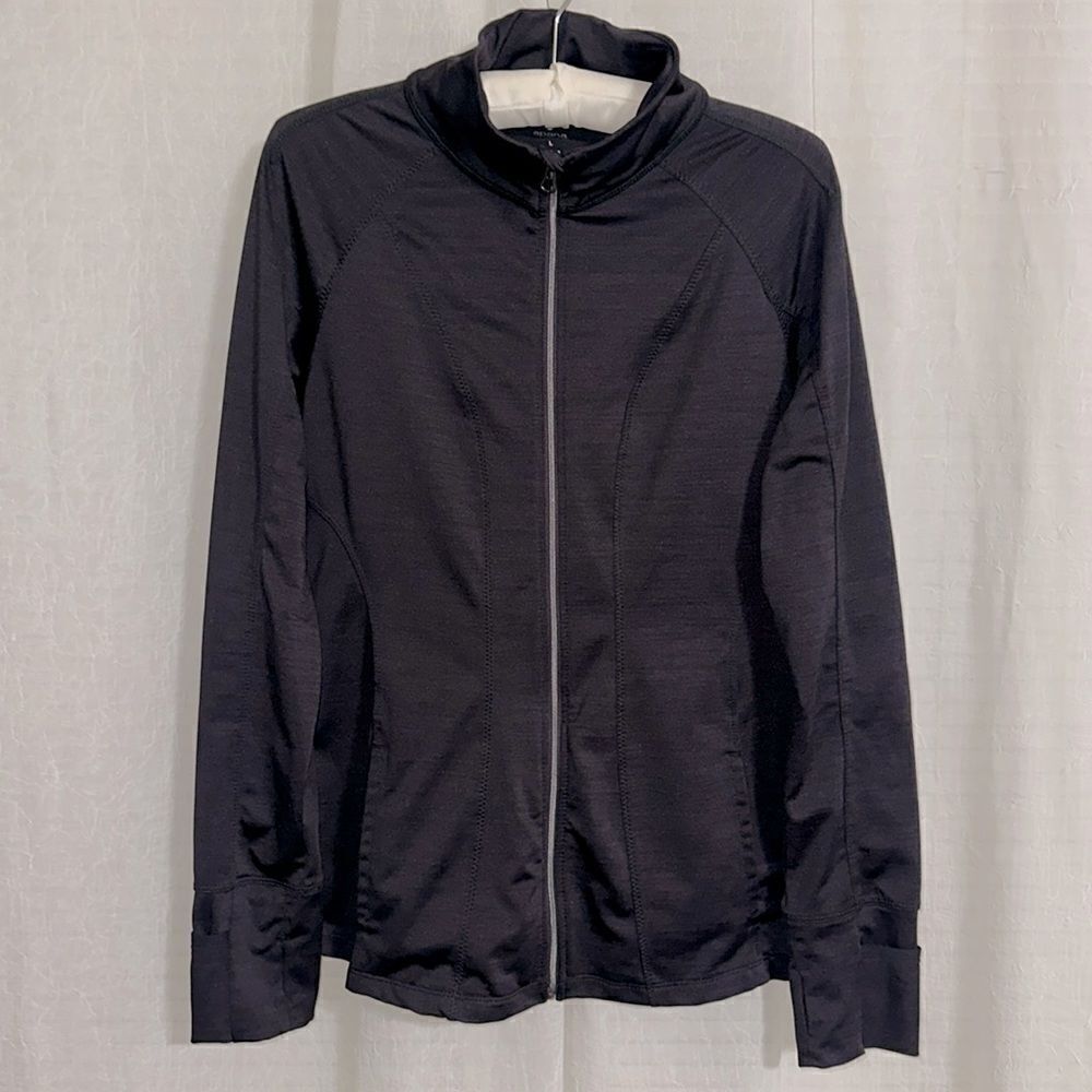 apana L Heather Purple Black Fitted Full Zip Mock-neck Athletic  Workout Jacket
